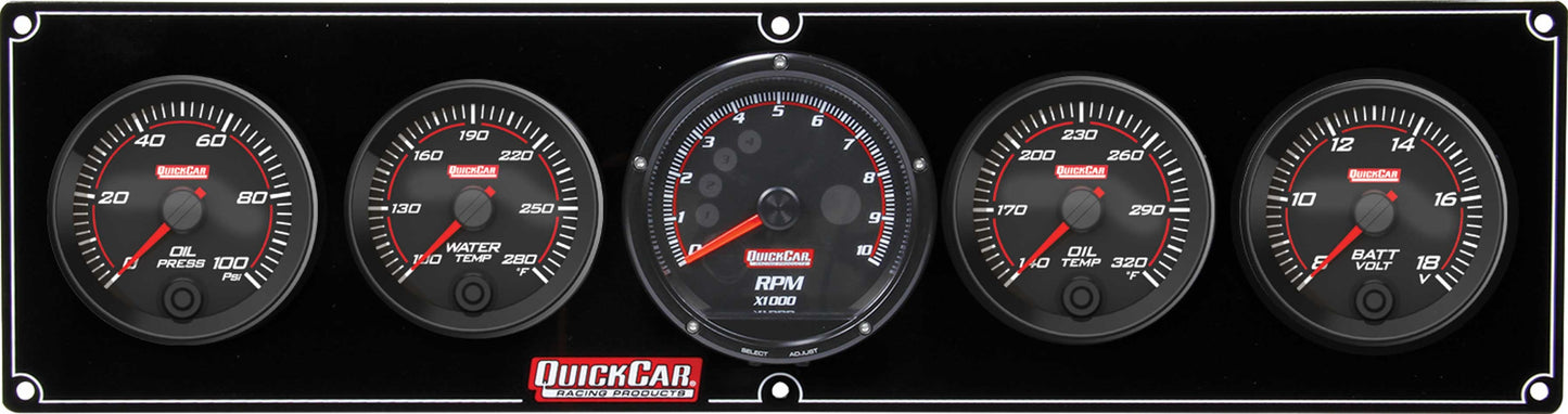 Gauge Panel Assembly - Redline - Oil Pressure / Water Temperature / Oil Temperature / Volt / Recall Tachometer - 3 in / 2-5/8 in Diameter - Black Face - Kit