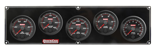 Gauge Panel Assembly - Redline - Fuel Pressure / Oil Pressure / Oil Temperature / Tachometer / Water Temperature - 2-5/8 in Diameter - Black Face - Kit