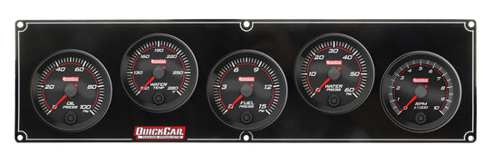 Gauge Panel Assembly - Redline - Fuel Pressure / Oil Pressure / Water Temperature / Water Pressure / Tachometer - 2-5/8 in Diameter - Black Face - Kit