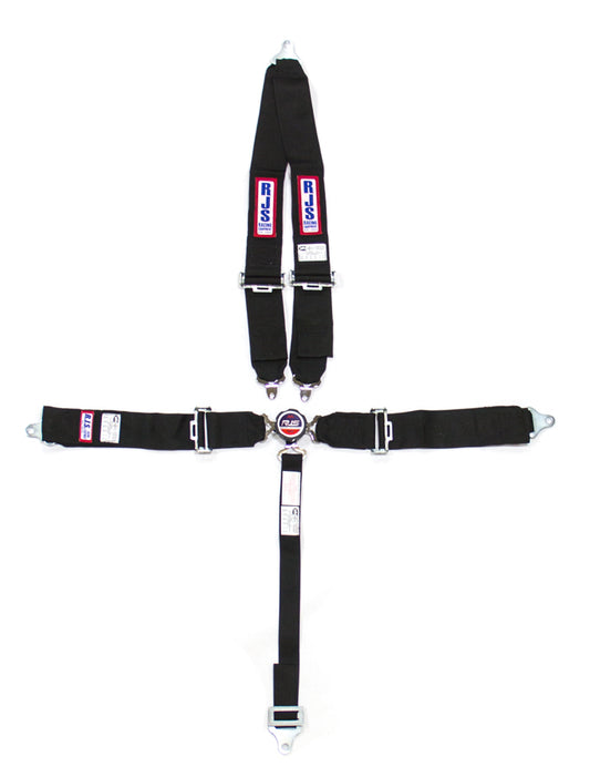Harness - 5 Point - Camlock - SFI 16.1 - Pull Down Adjust - Bolt-On - V-Type Harness - Black - Kit