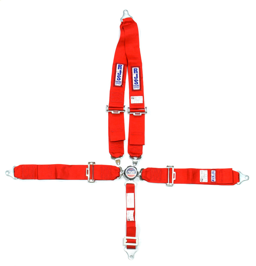 Harness - 5 Point - Camlock - SFI 16.1 - Pull Down Adjust - Bolt-On - V-Type Harness - Red - Kit