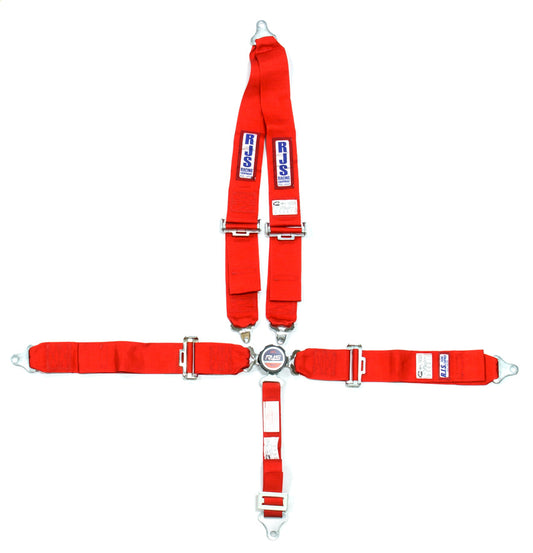 Harness - 5 Point - Camlock - SFI 16.1 - Pull Down Adjust - Bolt-On - V-Type Harness - Red - Kit