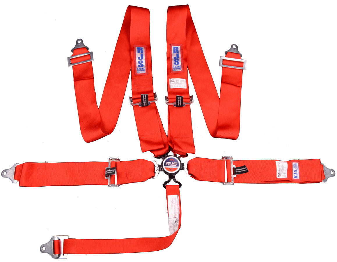 Harness - 5 Point - Camlock - SFI 16.1 - Pull Down Adjust - Bolt-On / Wrap Around - Individual Harness - Red - Kit