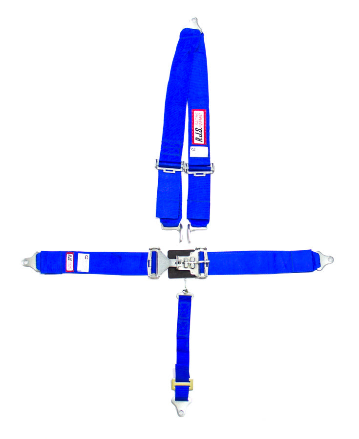 Harness - 5 Point - Latch and Link - SFI 16.1 - 64 in Length - Pull Down Adjust - Bolt-On - V-Type Harness - Blue - Kit