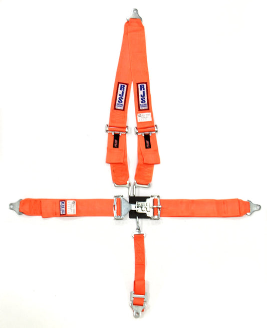 Harness - 5 Point - Latch and Link - SFI 16.1 - 64 in Length - Pull Down Adjust - Bolt-On - V-Type Harness - Orange - Kit