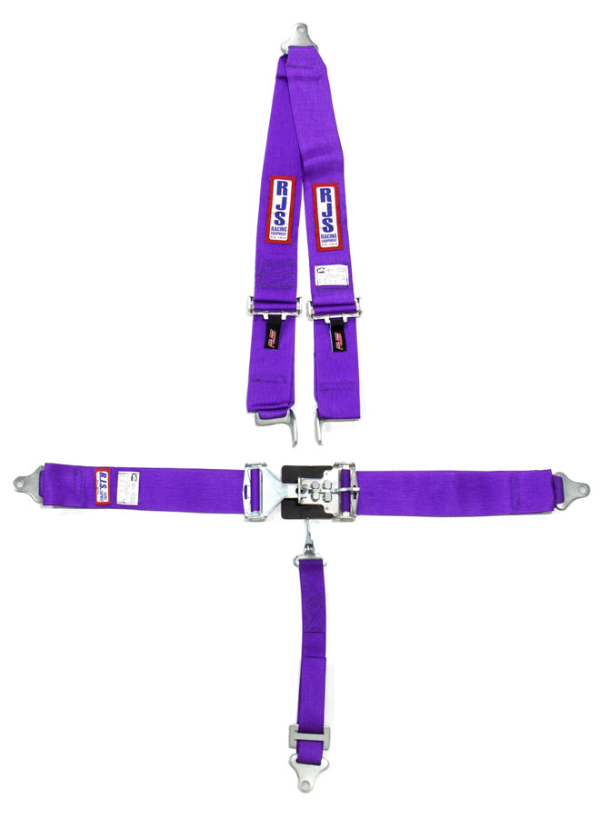 Harness - 5 Point - Latch and Link - SFI 16.1 - 64 in Length - Pull Down Adjust - Bolt-On - V-Type Harness - Purple - Kit