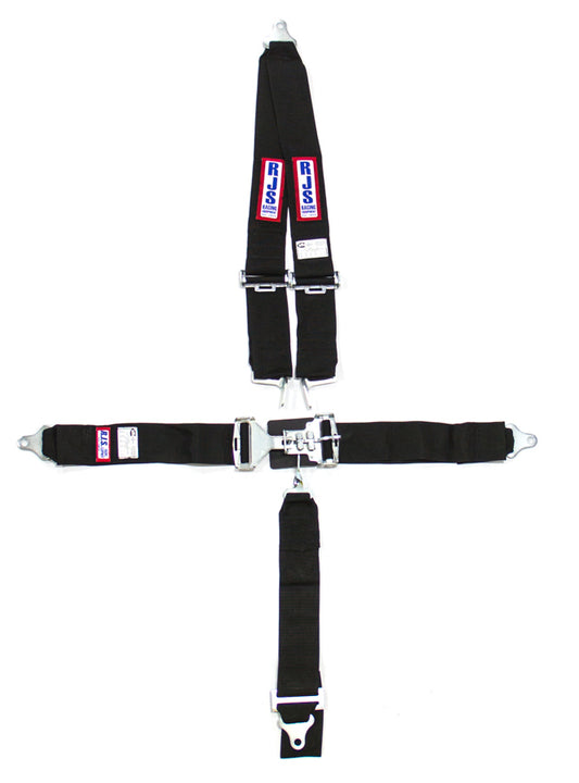 Harness - 5 Point - Latch and Link - SFI 16.1 - 64 in Length - Pull Down Adjust - Bolt-On - V-Type Harness - Black - Kit