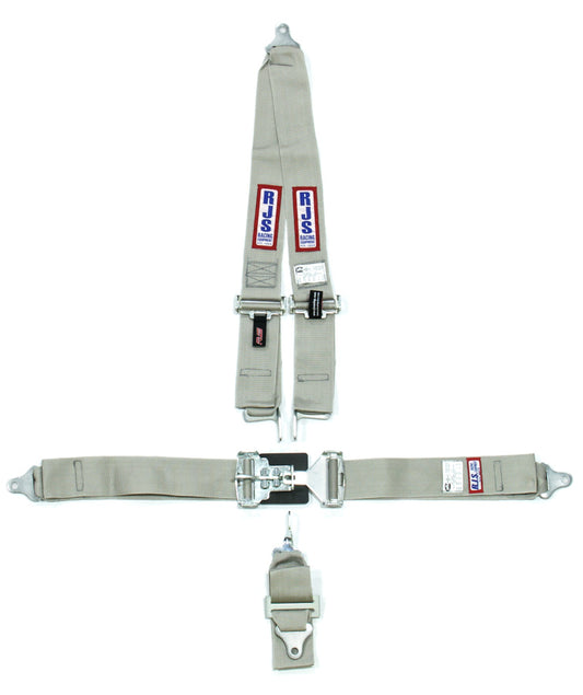 Harness - 5 Point - Latch and Link - SFI 16.1 - 64 in Length - Pull Down Adjust - Bolt-On / Wrap Around - V-Type Harness - Gray - Kit