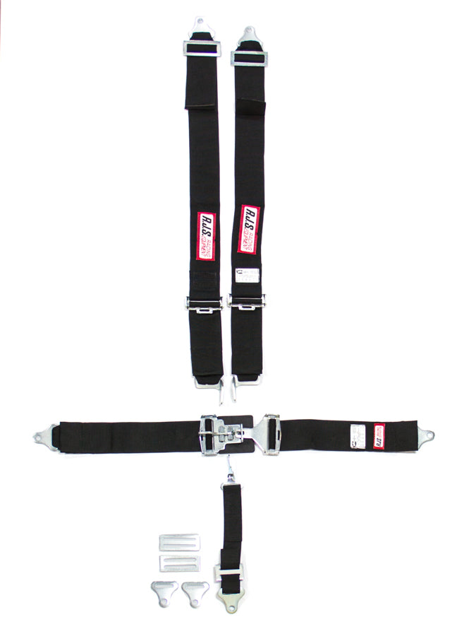 Harness - 5 Point - Latch and Link - SFI 16.1 - 64 in Length - Pull Down Adjust - Bolt-On / Wrap Around - Individual Harness - Black - Kit