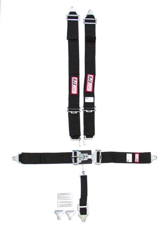 Harness - 5 Point - Latch and Link - SFI 16.1 - 64 in Length - Pull Down Adjust - Bolt-On / Wrap Around - Individual Harness - Black - Kit