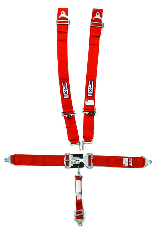 Harness - 5 Point - Latch and Link - SFI 16.1 - 64 in Length - Pull Down Adjust - Bolt-On / Wrap Around - Individual Harness - Red - Kit