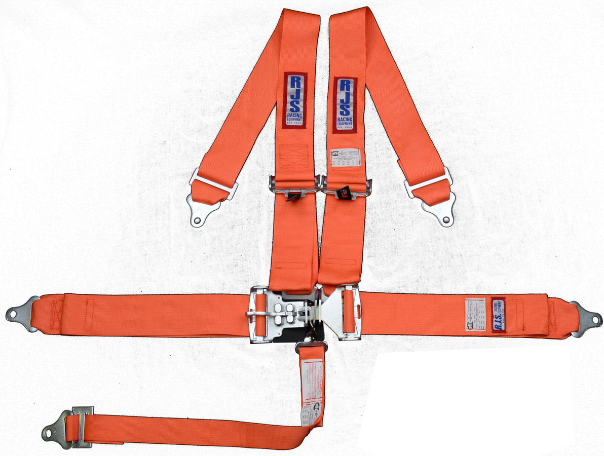 Harness - 5 Point - Latch and Link - SFI 16.1 - Pull Down Adjust - Bolt-On / Wrap Around - Individual Harness - Orange - Kit