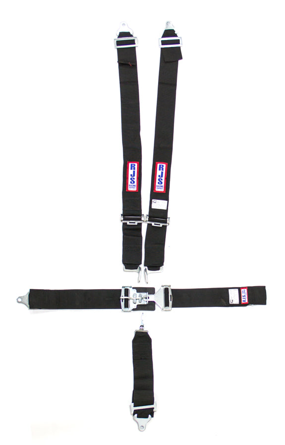 Harness - 5 Point - Latch and Link - SFI 16.1 - 64 in Length - Pull Down Adjust - Bolt-On / Wrap Around - Individual Harness - Black - Kit
