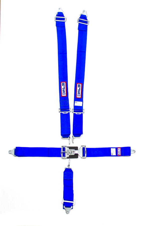 Harness - 5 Point - Latch and Link - SFI 16.1 - 64 in Length - Pull Down Adjust - Bolt-On / Wrap Around - Individual Harness - Blue - Kit