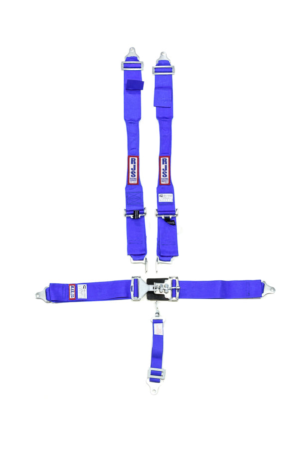 Harness - 5 Point - Latch and Link - SFI 16.1 - 38 in Length - Pull Down Adjust - Bolt-On / Wrap Around - Individual Harness - Blue - Kit