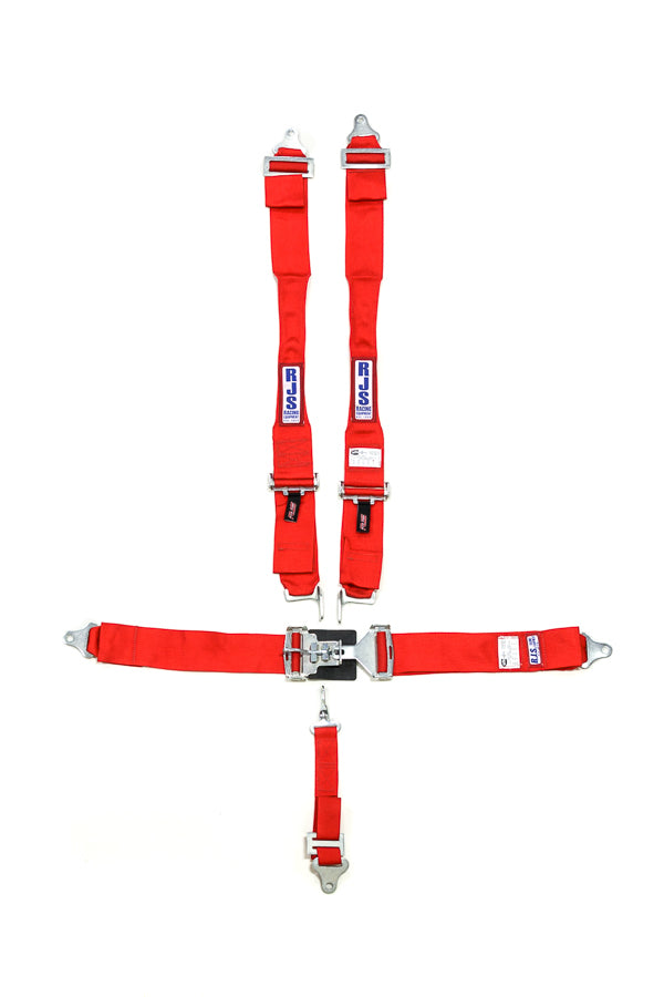 Harness - 5 Point - Latch and Link - SFI 16.1 - 38 in Length - Pull Down Adjust - Bolt-On / Wrap Around - Individual Harness - Red - Kit