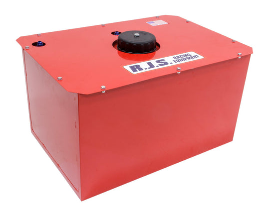 Fuel Cell and Can - Classic Oval / Road Race - 22 gal - 25.5 in Wide x 17.5 in Deep x 14.75 in Tall - 8 AN Male Outlet - 6 AN Male Vent - Foam - Steel - Red Powder Coat - Each