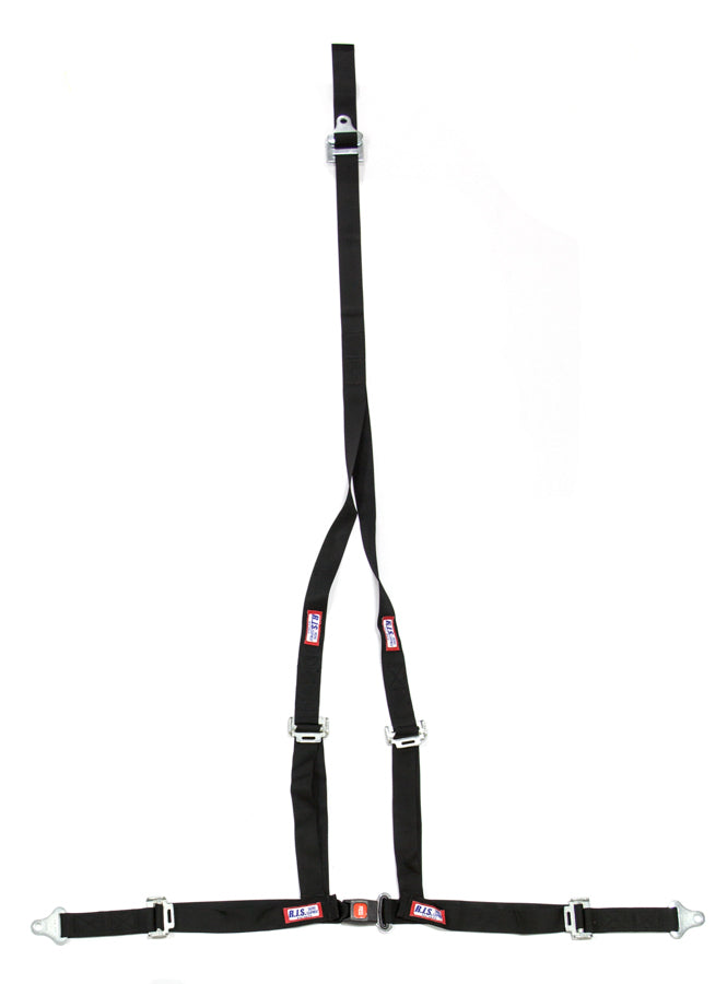 Harness - Buggy Belt - 4 Point - Push Button Buckle - Pull Up Adjust - Bolt-On / Wrap Around - Y-Type Harness - Black - Kit