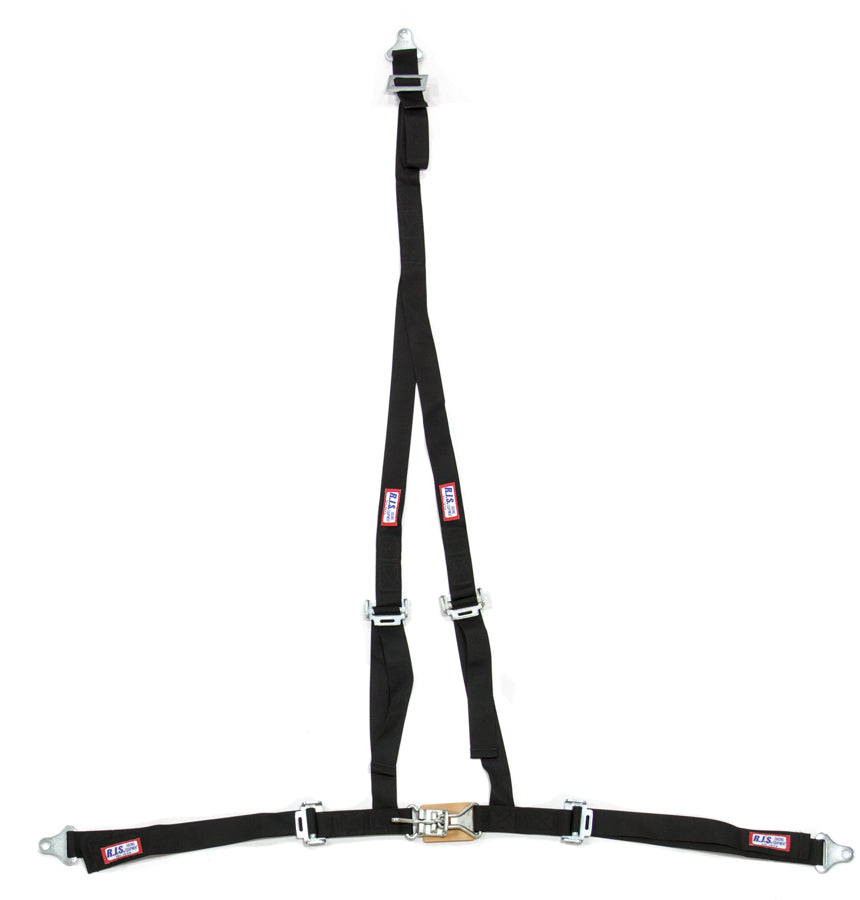 Harness - Buggy Belt - 4 Point - Latch and Link - Pull Down Adjust - Bolt-On / Wrap Around - V-Type Harness - Black - Kit