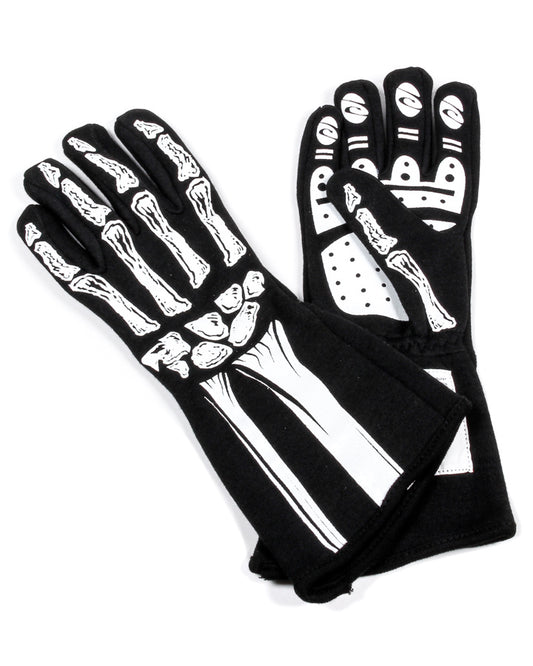 Driving Gloves - Skeleton - SFI 3.3/1 - Single Layer - Nomex - Black / White - Medium - Pair
