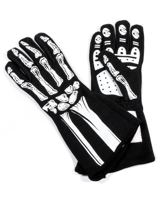 Driving Gloves - Skeleton - SFI 3.3/1 - Single Layer - Nomex - Black / White - Small - Pair