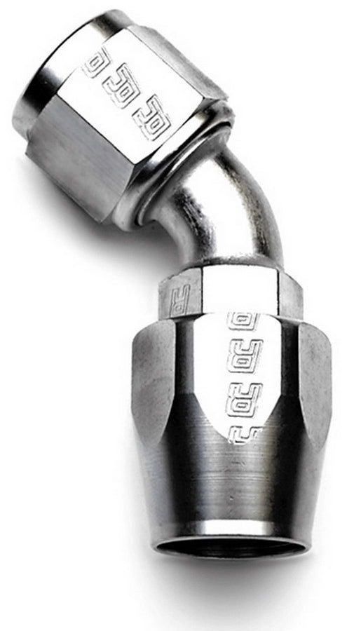 Fitting - Hose End - Full Flow - 45 Degree - 6 AN Hose to 6 AN Female - Aluminum - Nickel Anodized - Each