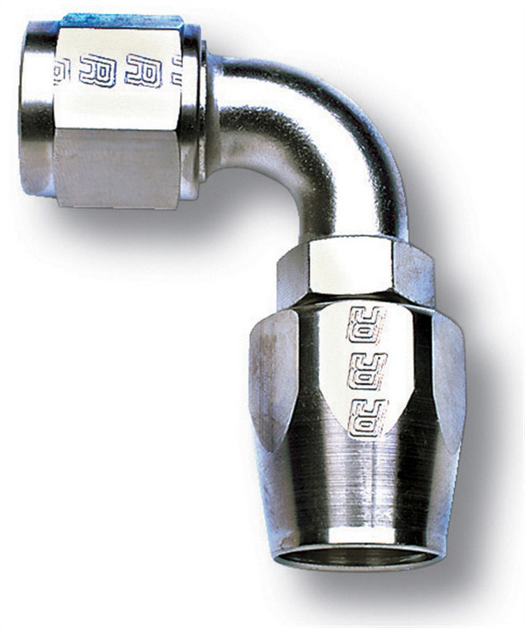 Fitting - Hose End - Full Flow - 90 Degree - 4 AN Hose to 4 AN Female - Aluminum - Nickel Anodized - Each