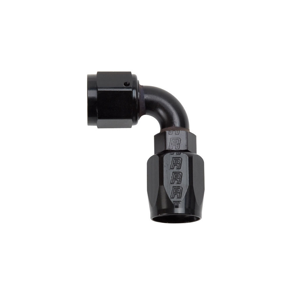 Fitting - Hose End - Full Flow - 90 Degree - 8 AN Hose to 8 AN Female Swivel - Aluminum - Black Anodized - Each