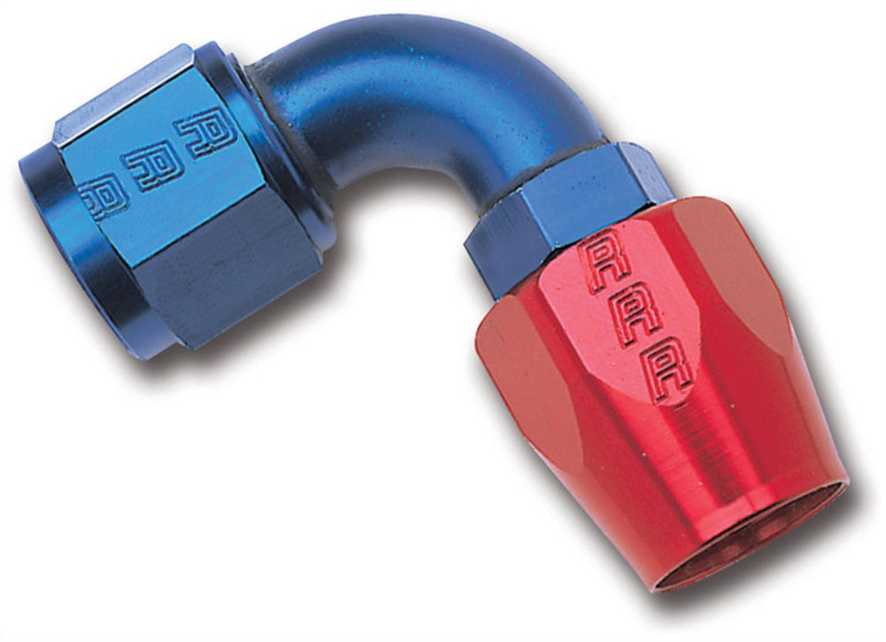 Fitting - Hose End - Full Flow - 90 Degree - 10 AN Hose to 10 AN Female - Aluminum - Blue / Red Anodized - Each