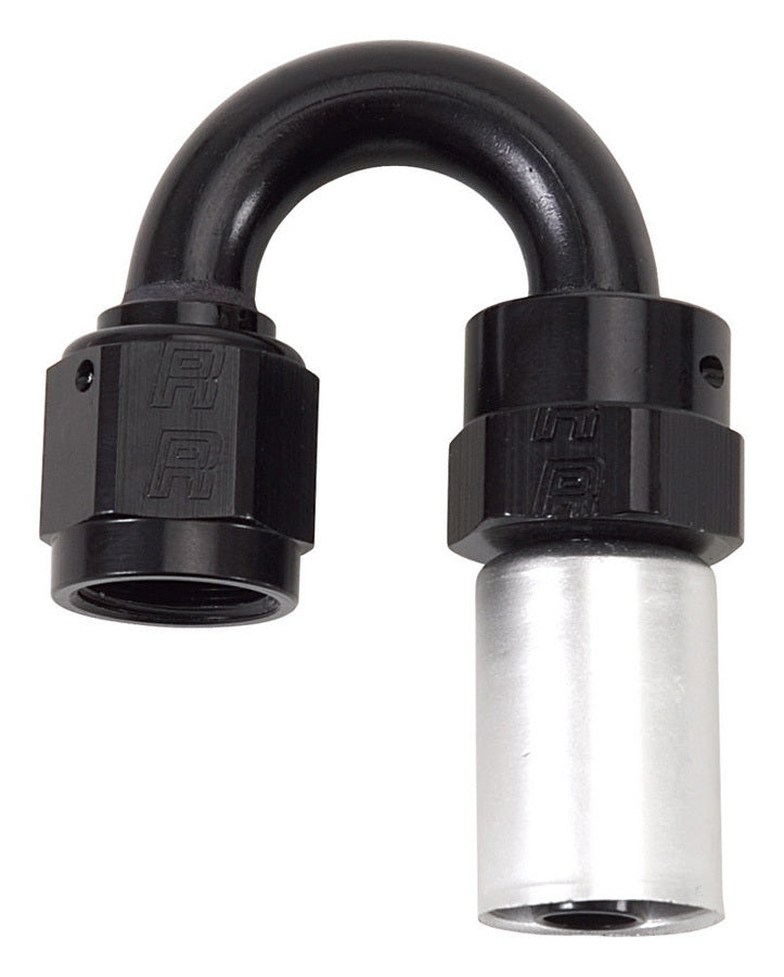 Fitting - Hose End - Crimp-On - 180 Degree - 6 AN Hose Crimp to 6 AN Female - Aluminum - Black / Silver Anodized - Each