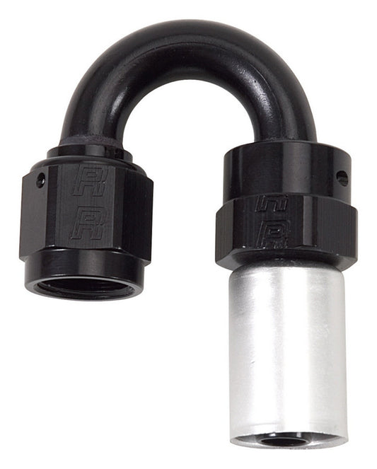 Fitting - Hose End - Crimp-On - 180 Degree - 6 AN Hose Crimp to 6 AN Female - Aluminum - Black / Silver Anodized - Each