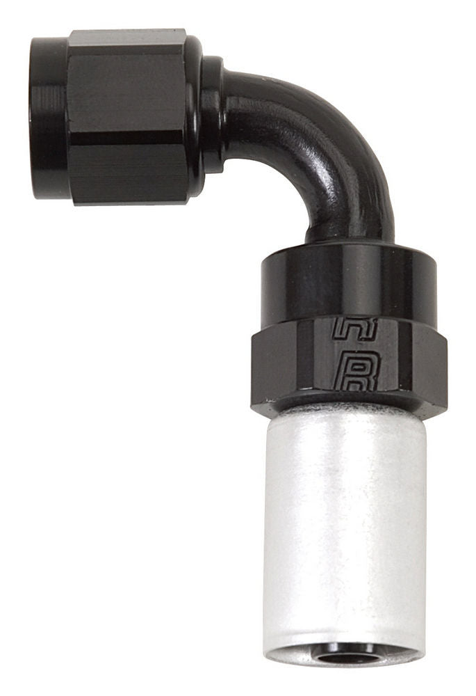 Fitting - Hose End - Crimp-On - 90 Degree - 12 AN Hose Crimp to 12 AN Female - Aluminum - Black / Silver Anodized - Each