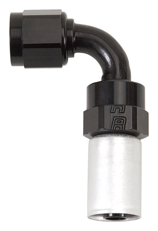 Fitting - Hose End - Crimp-On - 90 Degree - 12 AN Hose Crimp to 12 AN Female - Aluminum - Black / Silver Anodized - Each