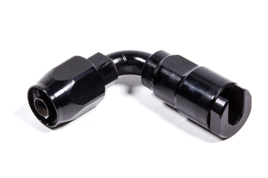 Fitting - Hose End - 90 Degree - 6 AN Hose Barb to 5/16 in SAE Female Quick Disconnect - Aluminum - Black Anodized - Each