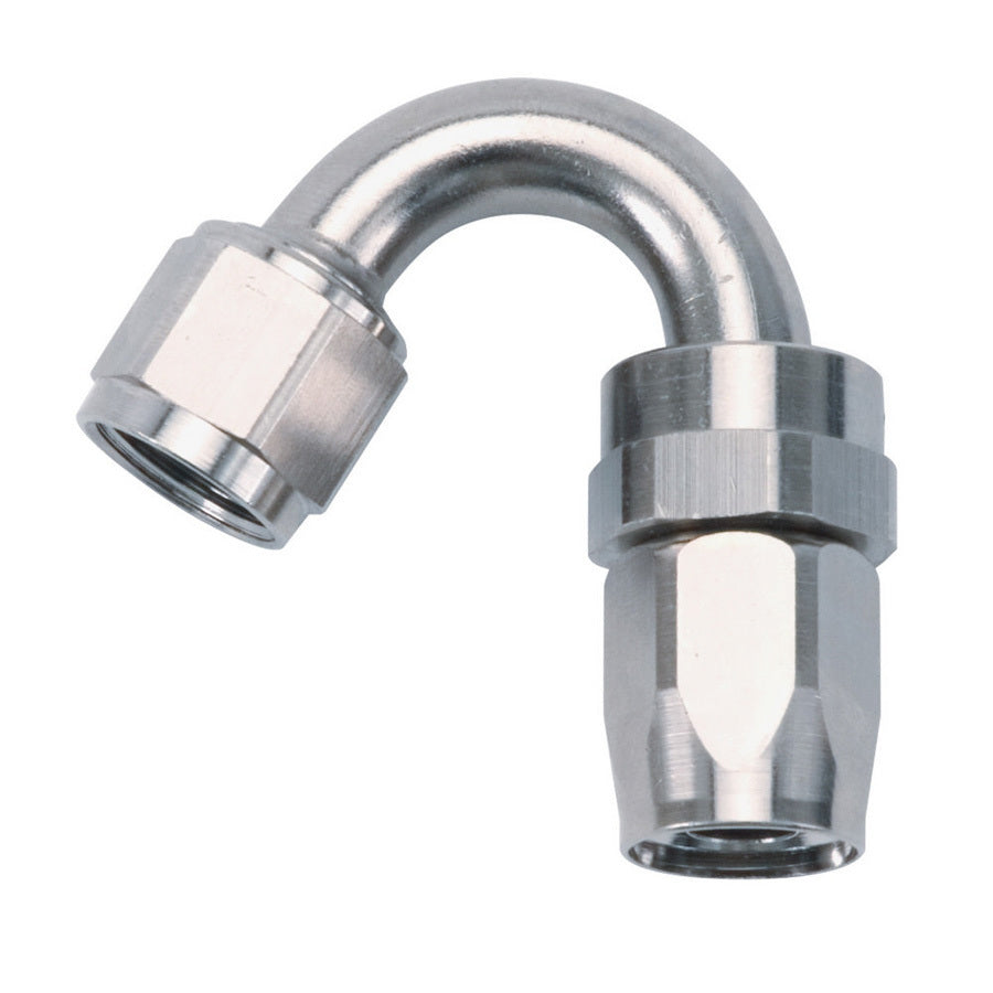 Fitting - Hose End - Full Flow Swivel - 150 Degree - Tight Radius - 6 AN Hose to 6 AN Female Swivel - Aluminum - Nickel Anodized - Each