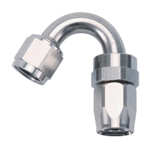 Fitting - Hose End - Full Flow Swivel - 150 Degree - Tight Radius - 6 AN Hose to 6 AN Female Swivel - Aluminum - Nickel Anodized - Each