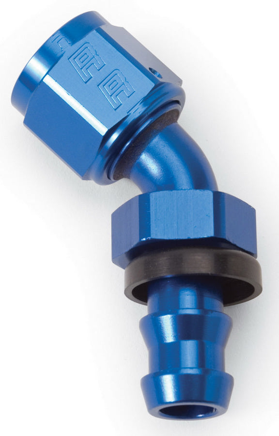 Fitting - Hose End - Twist-Lok - 45 Degree - 6 AN Hose Barb to 6 AN Female - Aluminum - Blue Anodized - Each