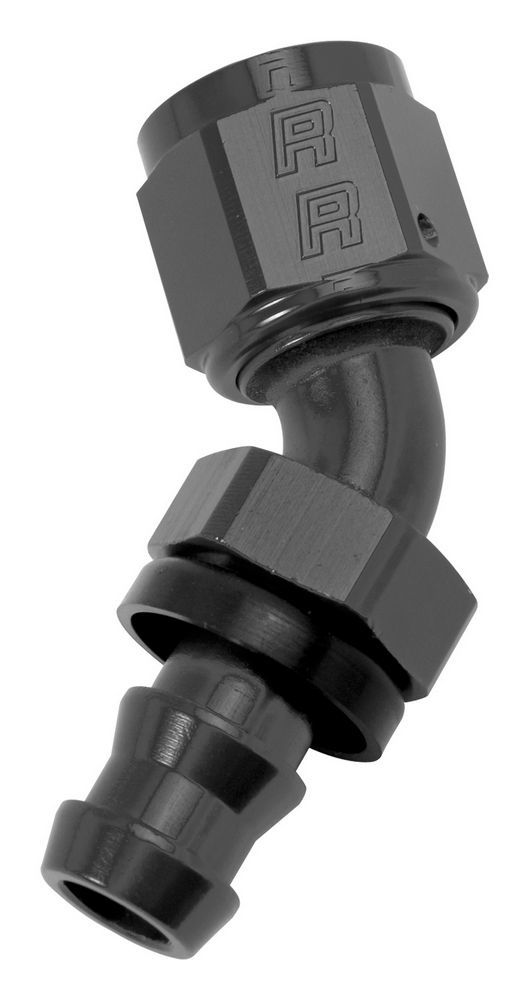 Fitting - Hose End - Twist-Lok - 45 Degree - 6 AN Hose Barb to 6 AN Female - Aluminum - Black Anodized - Each