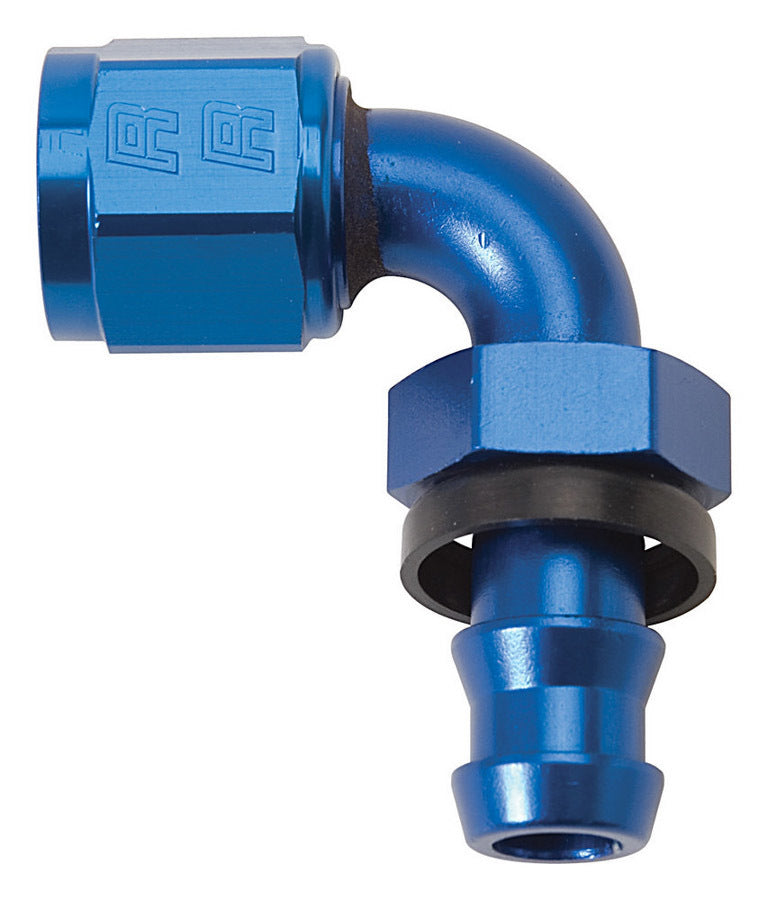 Fitting - Hose End - Twist-Lok - 90 Degree - 6 AN Hose Barb to 6 AN Female - Aluminum - Blue Anodized - Each