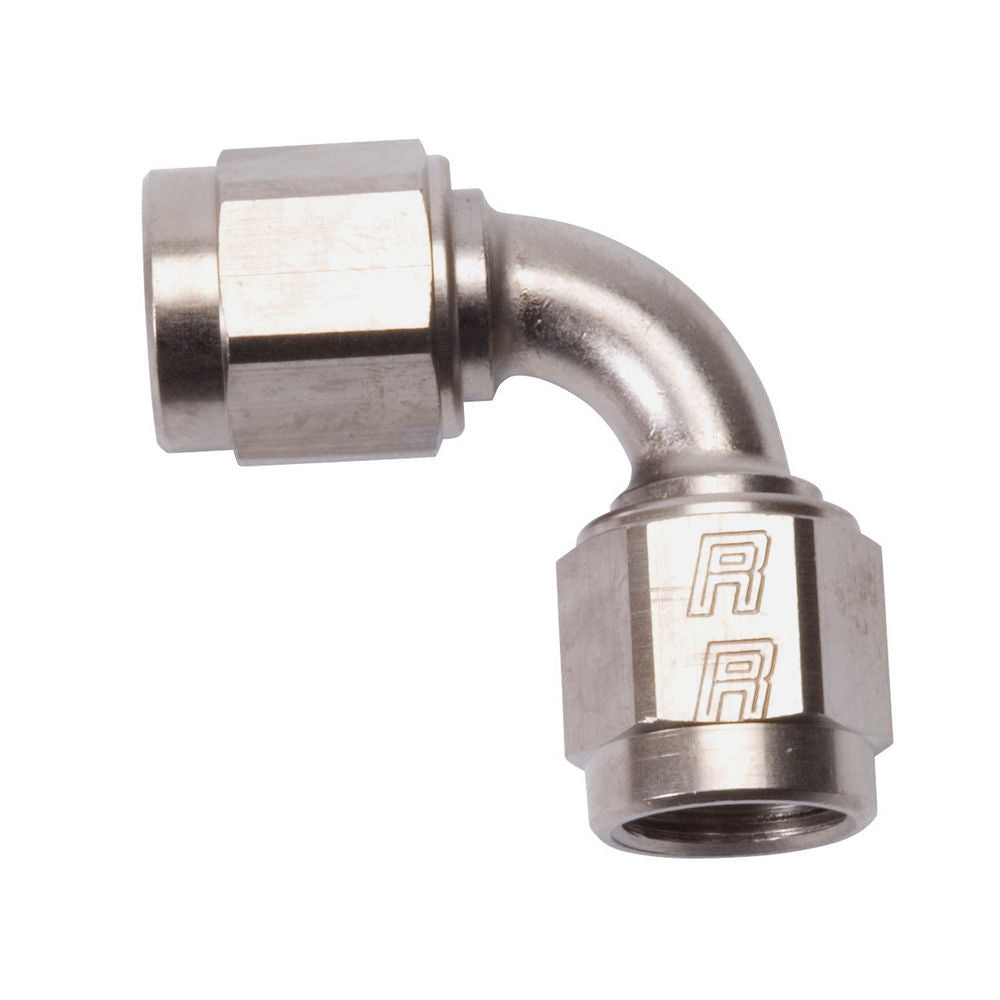 Fitting - Adapter - 90 Degree - 6 AN Female Swivel to 6 AN Female Swivel - Aluminum - Nickel Anodized - Each