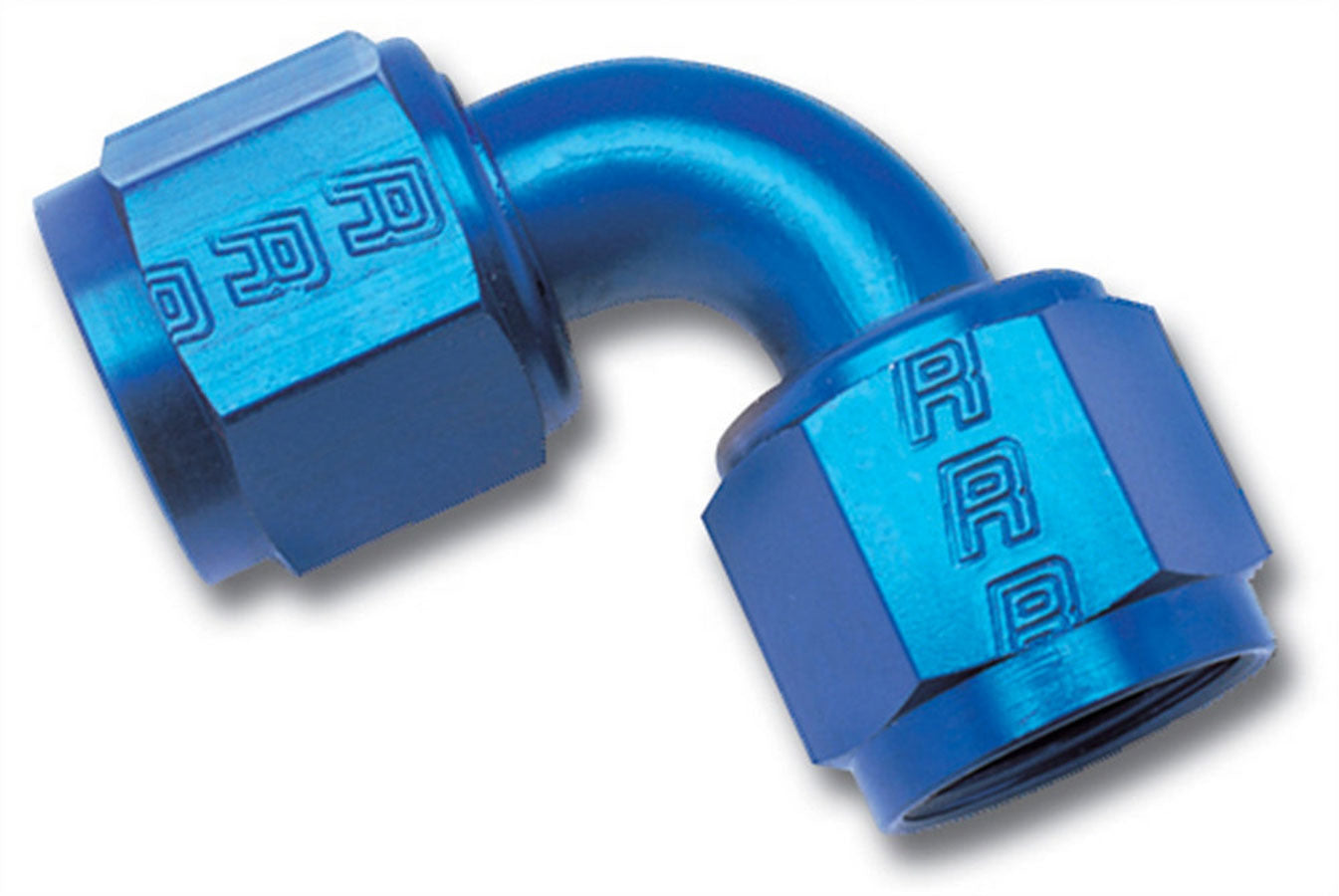 Fitting - Adapter - 90 Degree - 8 AN Female Swivel to 8 AN Female Swivel - Aluminum - Blue Anodized - Each