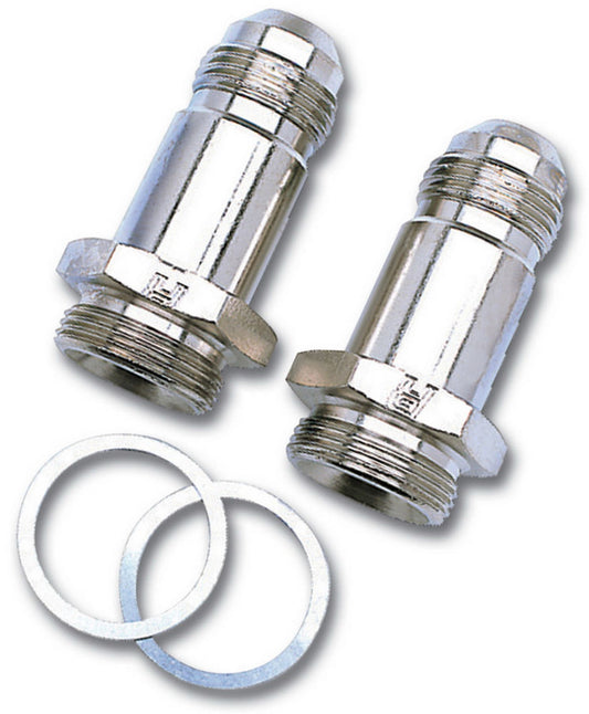 Carburetor Inlet Fitting - Straight - 8 AN Male to 7/8-20 in Male - 2 in Long - Aluminum - Nickel Anodized - Holley Carburetors - Pair