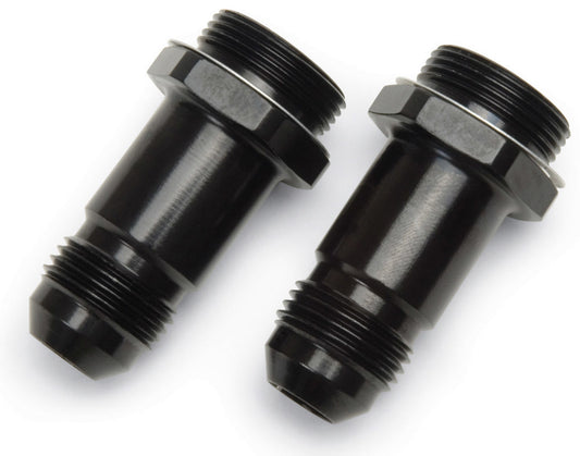 Carburetor Inlet Fitting - Straight - 8 AN Male to 7/8-20 in Male - 2 in Long - Aluminum - Black Anodized - Holley Carburetors - Pair