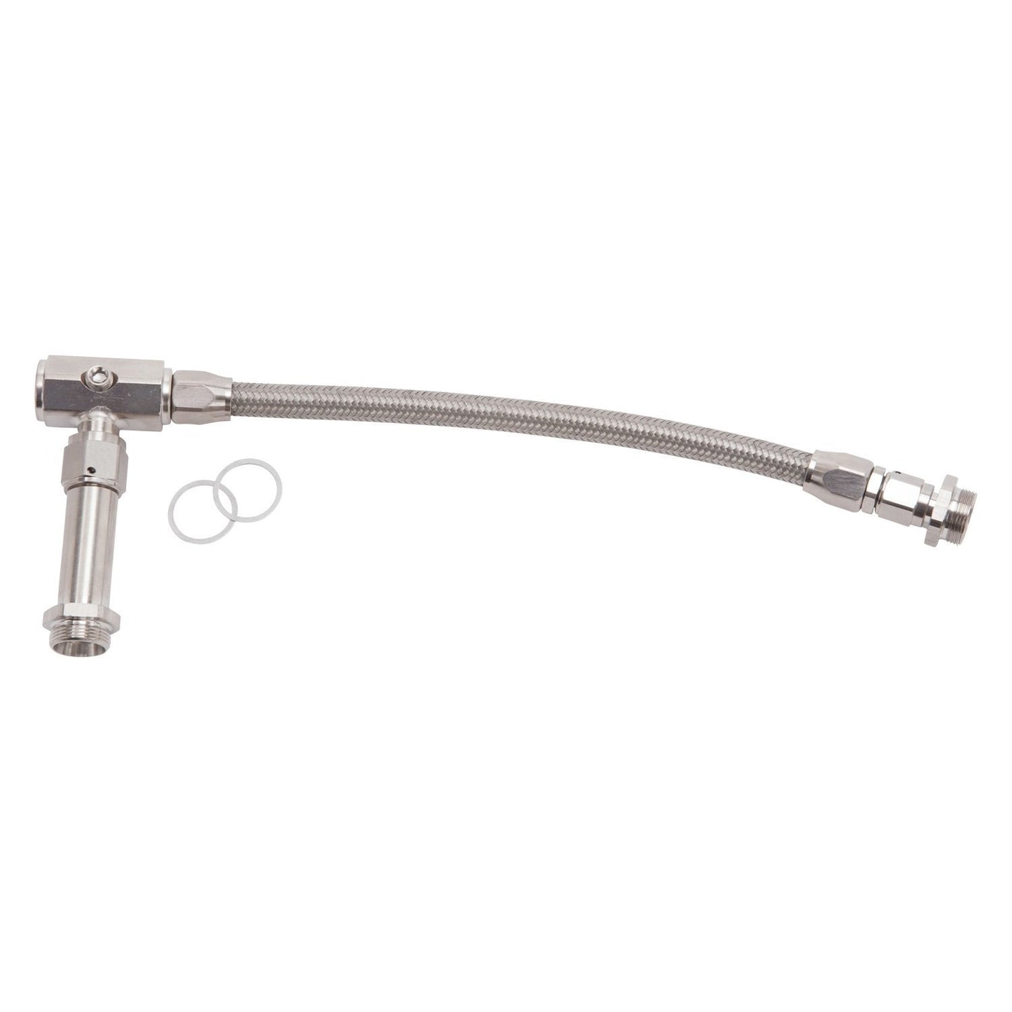 Carburetor Fuel Line - 3/8 in NPT Female Inlet - 7/8-20 in Dual Outlets - Braided Stainless Hose - Silver - Holley 4150 - Kit