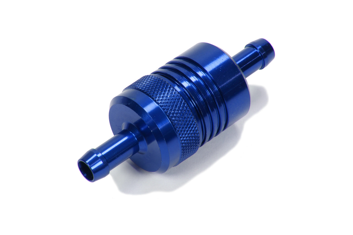 Fuel Filter - Street - In-Line - 40 Micron - Sintered Bronze Element - 5/16 in Hose Barb Inlet - 5/16 in Hose Barb Outlet - Aluminum - Blue Anodized - Each