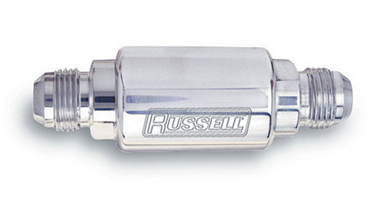 Fuel Filter - Competition Series - In-Line - 40 Micron - Stainless Element - 8 AN Male Inlet - 8 AN Male Outlet - Aluminum - Polished - Each