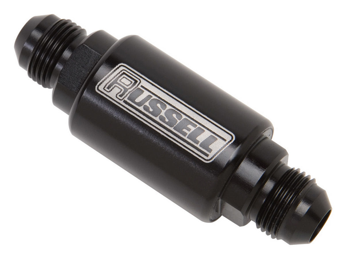 Fuel Filter - Competition Series - In-Line - 40 Micron - Stainless Element - 6 AN Male Inlet - 6 AN Male Outlet - Aluminum - Black Anodized - Each