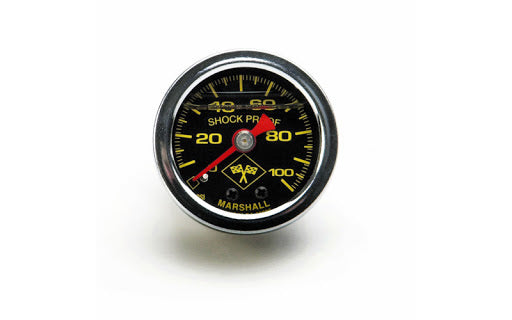 Pressure Gauge - 0-100 psi - Mechanical - Analog - 1-1/2 in Diameter - Liquid Filled - 1/8 in NPT Port - Black Face - Each