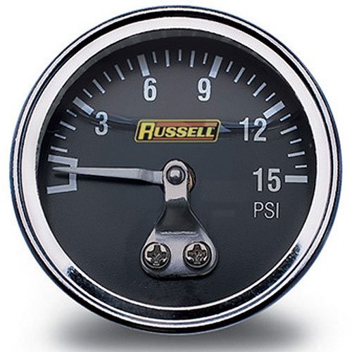 Pressure Gauge - 0-15 psi - Mechanical - Analog - 1-1/2 in Diameter - Liquid Filled - 1/8 in NPT Port - Black Face - Each