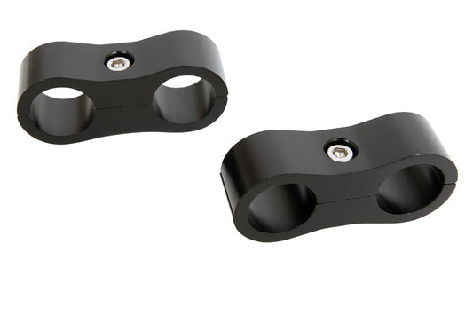 Hose / Tube Separators - Two 6 AN Holes - Aluminum - Black Anodized - Pair
